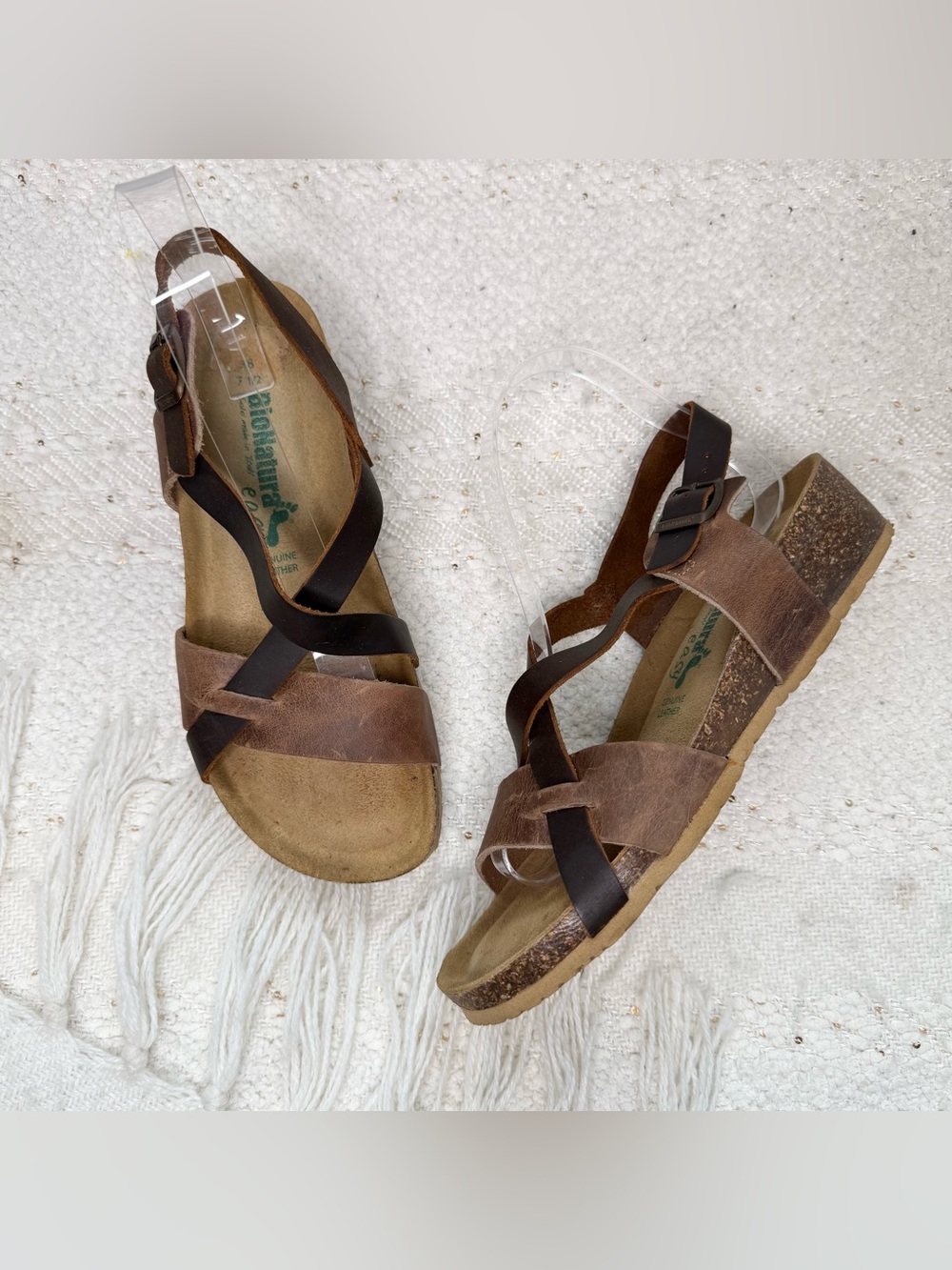 BioNatura natural and brown leather wedge sandals NWOT size 7 1/2